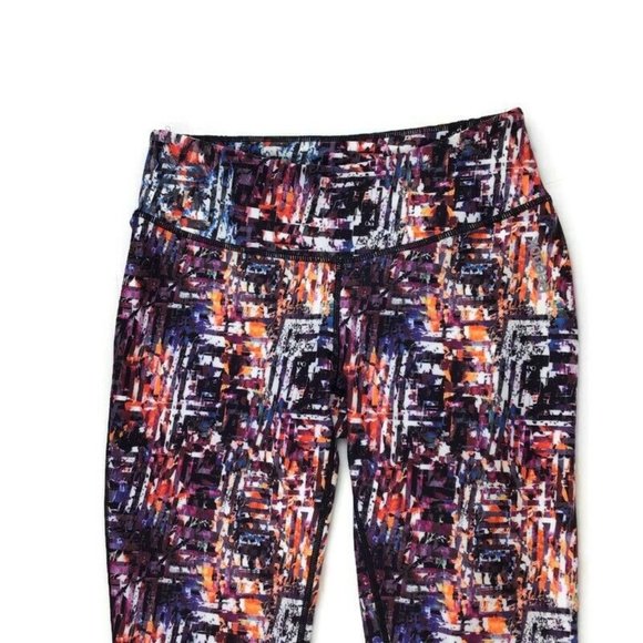 Reebok Legging Multicolor Colorful Geometric Stretch Full Length Mid Rise Size S - Picture 2 of 6
